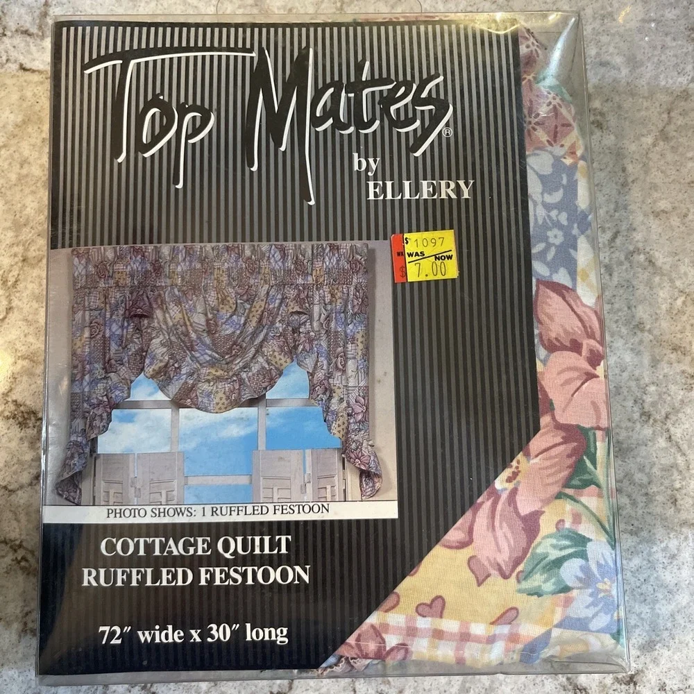 Vintage Top Mates Ellery Cottage Quilt Ruffled Festoon Curtain Valance 72X30 In